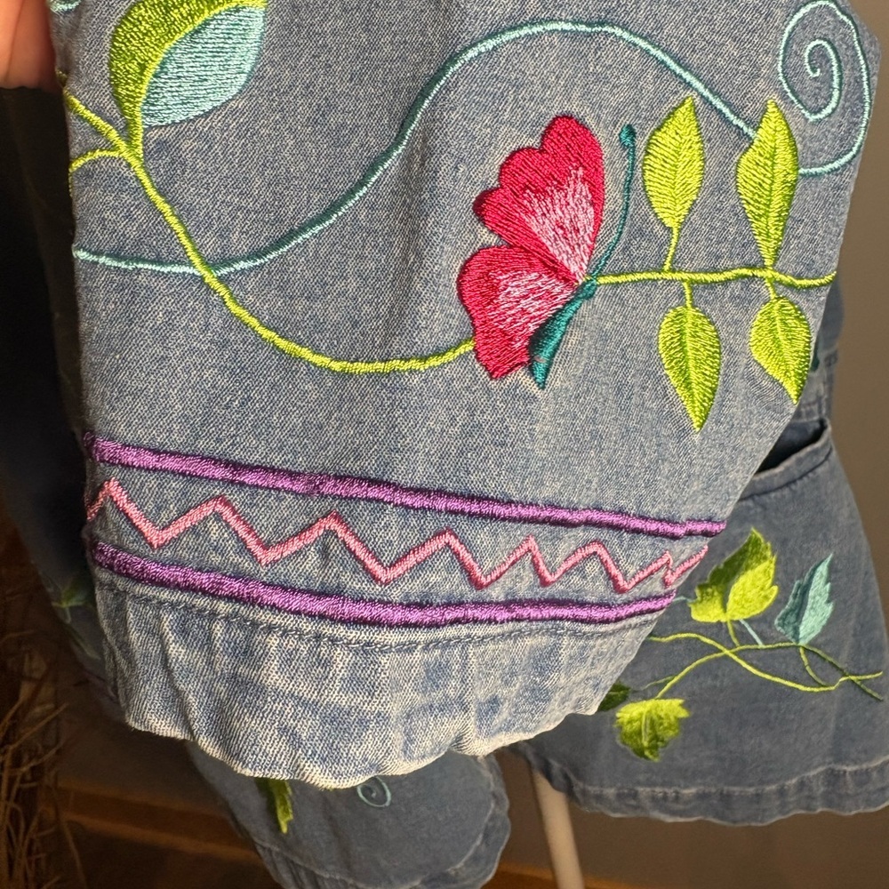 Denim & Co Embroidered Denim Jacket Butterfly Floral Boho L XL - Picture 4 of 12
